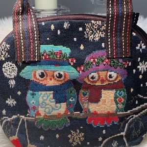 Whimsical Owls Bundled Up for the Snow, Tapestry Fabric Makeup Toiletries Bag